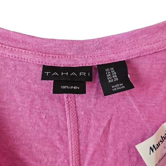 Tahari sz 1X pink linen v neck blouse shirt new WT155 - Picture 2 of 5